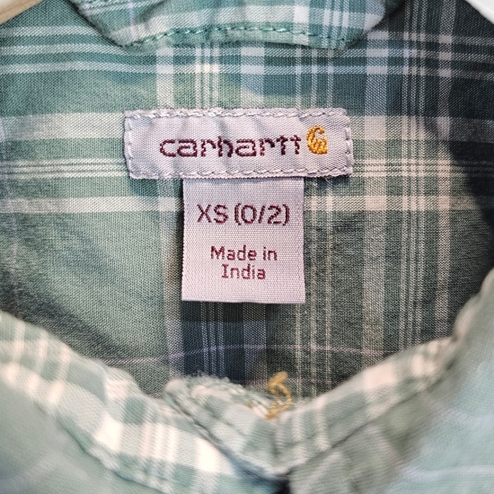 Carhartt Women's Rugged Flex Slightly Fitted Long Sleeve Plaid Shirt Sz XS Green - Picture 12 of 14
